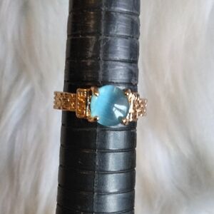 Blue Cats Eye Gold Tone Gemstone Ring